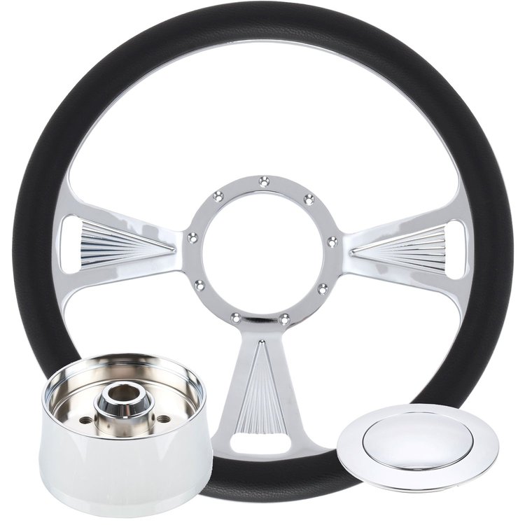Billet Aluminum Steering Wheel Kit 14 in. Tri Spoke Design