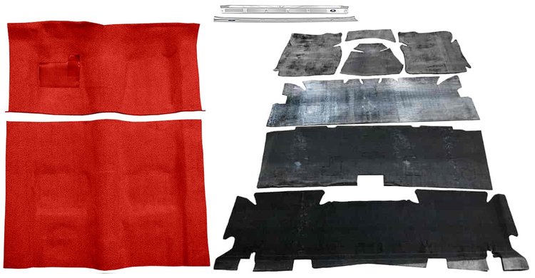 Molded Loop Carpet Kit for 1970-1972 Chevrolet Camaro, Pontiac Firebird [OE-Style Jute Backing, Automatic Transmission, Red]