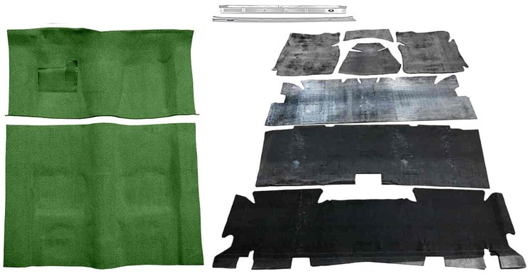 Molded Loop Carpet Kit for 1970-1972 Chevy Camaro, Pontiac Firebird [OE-Style Jute Backing, Automatic Transmission, Green]