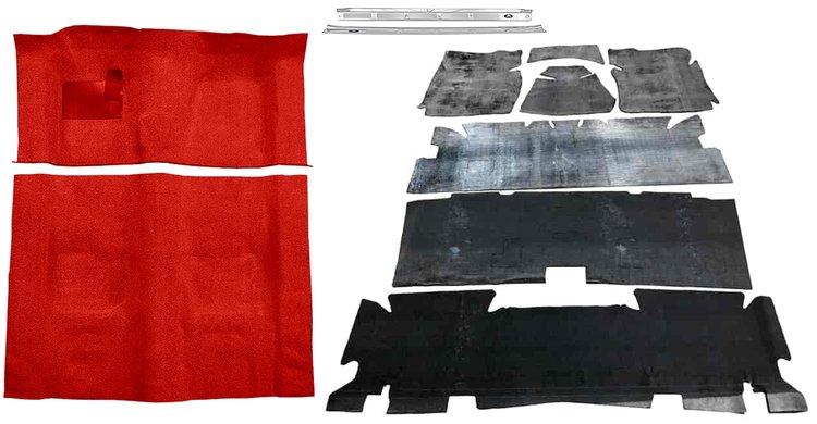 Molded Loop Carpet Kit for 1970-1972 Chevrolet Camaro, Pontiac Firebird [OE-Style Jute Backing, 4-Speed Transmission, Red]