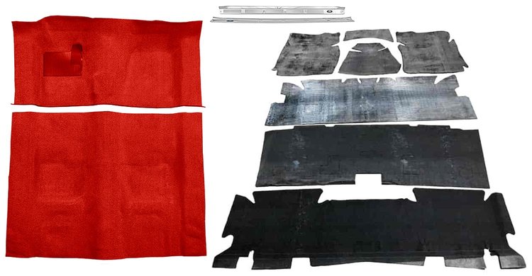 Molded Loop Carpet Kit for 1973 Chevrolet Camaro, Pontiac Firebird [OE-Style Jute Backing, 4-Speed Transmission, Red]