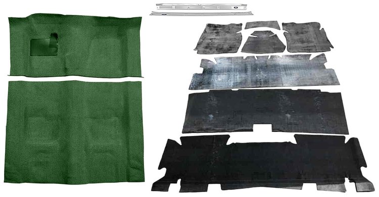 Molded Loop Carpet Kit for 1970-1972 Chevy Camaro, Pontiac Firebird [OE-Style Jute Backing, 4-Speed Transmission, Dark Green]