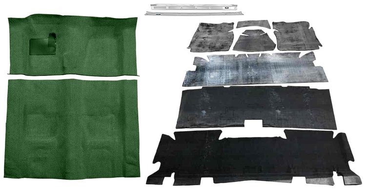 Molded Loop Carpet Kit for 1973 Chevy Camaro, Pontiac Firebird [OE-Style Jute Backing, 4-Speed Transmission, Dark Green]