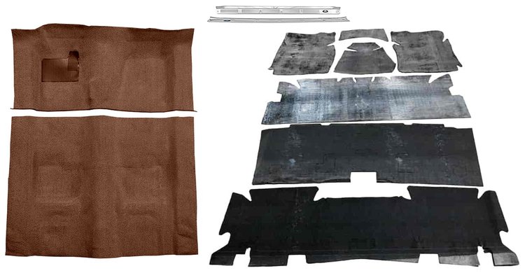 Molded Loop Carpet Kit for 1973 Chevy Camaro, Pontiac Firebird [OE-Style Jute Backing, 4-Speed Transmission, Dark Brown]