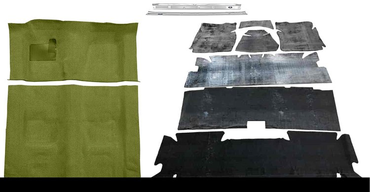 Molded Loop Carpet Kit for 1970-1972 Chevy Camaro, Pontiac Firebird [OE-Style Jute Backing, 4-Speed Transmission, Moss Green]