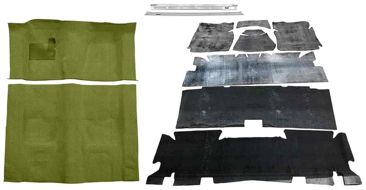 Molded Loop Carpet Kit for 1973 Chevy Camaro, Pontiac Firebird [OE-Style Jute Backing, 4-Speed Transmission, Moss Green]