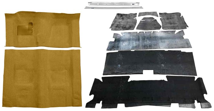 Molded Loop Carpet Kit for 1970-1972 Chevy Camaro, Pontiac Firebird [OE-Style Jute Backing, 4-Speed Transmission, Gold]
