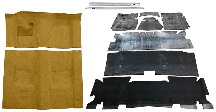 Molded Loop Carpet Kit for 1973 Chevy Camaro, Pontiac Firebird [OE-Style Jute Backing, 4-Speed Transmission, Gold]
