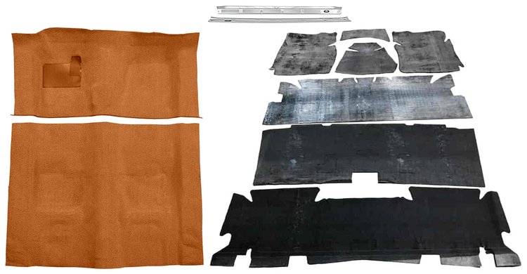Molded Loop Carpet Kit for 1973 Chevy Camaro, Pontiac Firebird [OE-Style Jute Backing, 4-Speed Transmission, Orange]