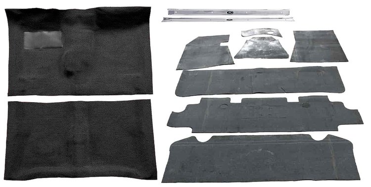 Molded Loop Carpet Kit Fits Select 1964-1967 Buick, Chevy, Olds, Pontiac [Jute Backing, 4-Speed w/Buckets, Black]