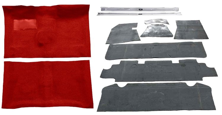 Molded Loop Carpet Kit Fits Select 1964-1967 Buick, Chevy, Olds, Pontiac [Jute Backing, 4-Speed w/Buckets, Red]