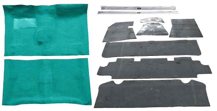 Molded Loop Carpet Kit Fits Select 1964-1967 Buick, Chevy, Olds, Pontiac [Jute Backing, 4-Speed w/Buckets, Aqua]