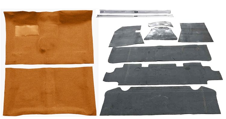 Molded Loop Carpet Kit Fits Select 1964-1967 Buick, Chevy, Olds, Pontiac [Jute Backing, 4-Speed w/Buckets, Saddle]