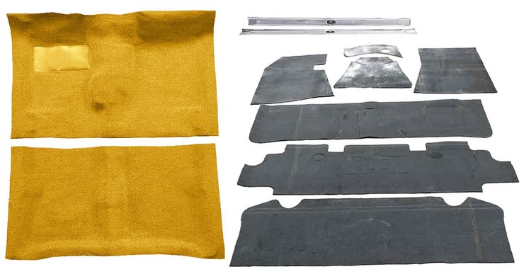 Molded Loop Carpet Kit Fits Select 1964-1967 Buick, Chevy, Olds, Pontiac [Jute Backing, 4-Speed w/Buckets, Gold]