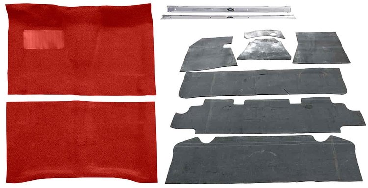 Molded Loop Carpet Kit Fits Select 1964-1967 Buick, Chevy, Olds, Pontiac [Jute Backing, 4-Speed w/Bench, Red]