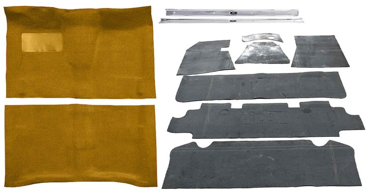 Molded Loop Carpet Kit Fits Select 1964-1967 Buick, Chevy, Olds, Pontiac [Jute Backing, 4-Speed w/Bench, Gold]
