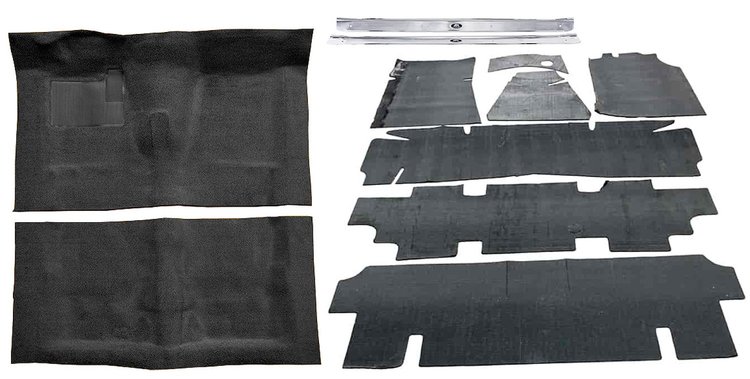 Molded Loop Carpet Kit Fits Select 1968-1972 Buick, Chevy, Olds, Pontiac Models [Jute Backing, 4-Speed w/Buckets, Black]