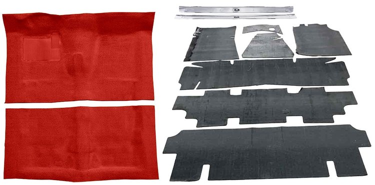 Molded Loop Carpet Kit Fits Select 1968-1972 Buick, Chevy, Olds, Pontiac Models [Jute Backing, 4-Speed w/Buckets, Red]