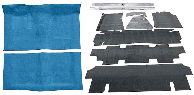 Molded Loop Carpet Kit Fits Select 1968-1972 Buick, Chevy, Olds, Pontiac Models [Jute Backing, 4-Speed w/Buckets, Bright Blue]