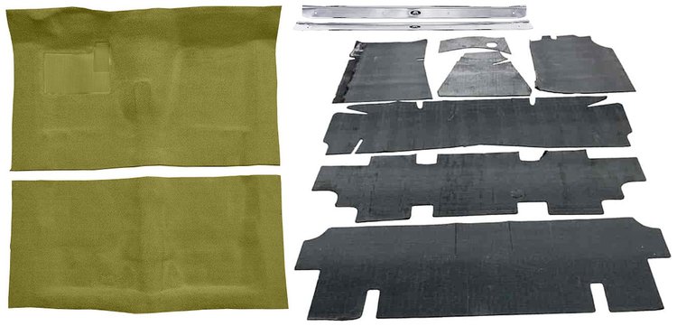 Molded Loop Carpet Kit Fits Select 1968-1972 Buick, Chevy, Olds, Pontiac Models [Jute Backing, 4-Speed w/Buckets, Ivy Gold]
