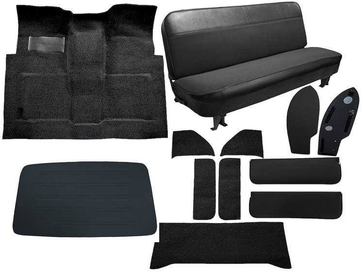 GM Truck Interior Kit fits Select 1960-1963 GM Regular Cab Trucks w/4-Speed & 2WD [Black, Mass Backing]