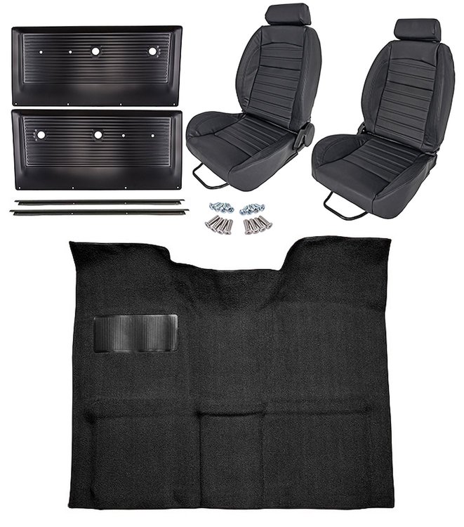 Black Interior Kit w/High-Back Buckets for 1967-1972 GM C Series Regular Cab Truck w/Auto/3-Speed Manual