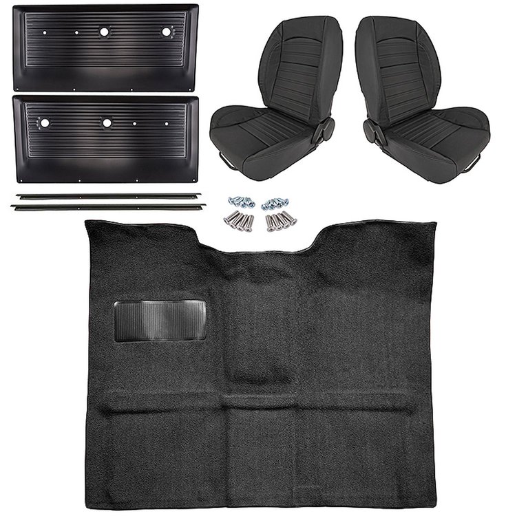 Black Interior Kit w/Low-Back Buckets for 1967-1972 GM C Series Regular Cab Truck w/4-Speed Manual