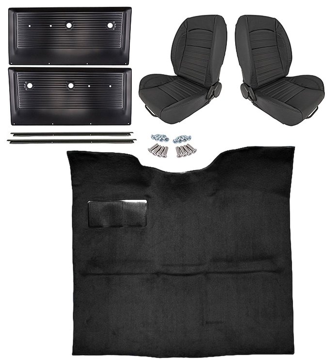 Black Interior Kit w/Low-Back Buckets for 1967-1972 GM C Series Regular Cab Trucks w/o Gas Tank in Cab