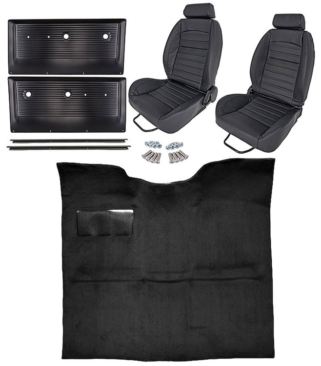 Black Interior Kit w/High-Back Buckets for 1967-1972 GM C Series Regular Cab Trucks w/o Gas Tank in Cab