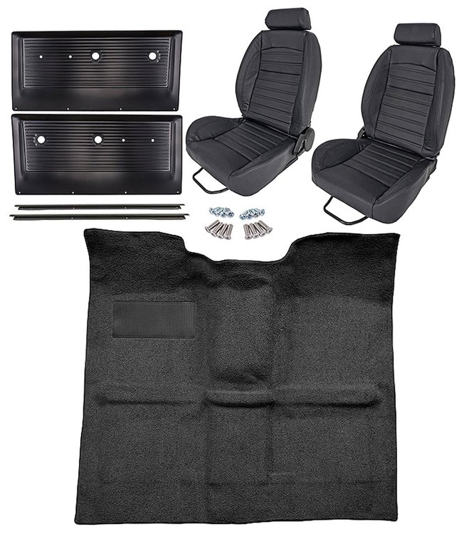Black Interior Kit w/High-Back Buckets for 1967-1972 GM C Series Regular Cab Truck w/o Gas Tank in Cab, 4-Speed