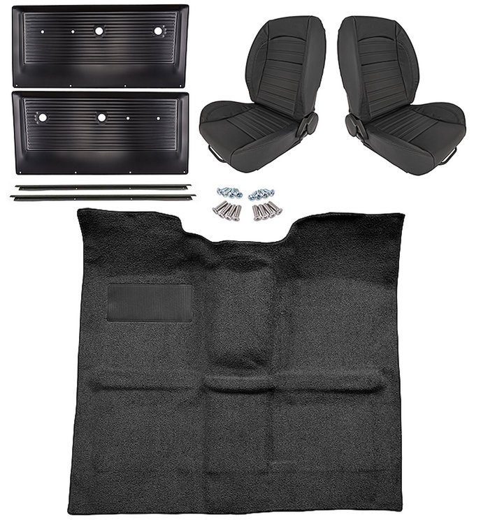 Black Interior Kit w/Low-Back Buckets for 1967-1972 GM K Series Regular Cab Trucks w/o Gas Tank in Cab