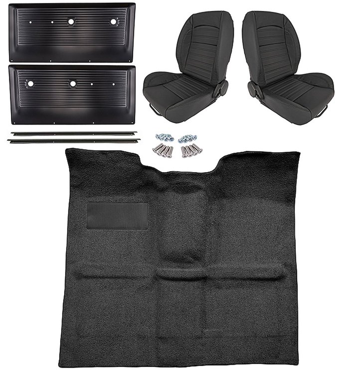 Black Interior Kit w/Low-Back Buckets for 1967-1972 GM K Series Regular Cab Trucks w/o Gas Tank in Cab