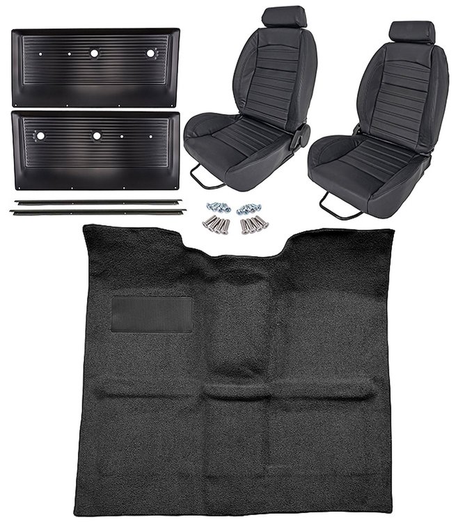 Black Interior Kit w/High-Back Buckets for 1967-1972 GM K Series Regular Cab Trucks w/o Gas Tank in Cab