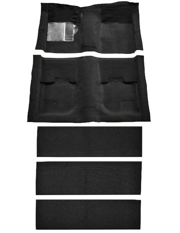 Molded Nylon-Loop Passenger and Fold Down Seat Area Carpet for 1969-1970 Ford Mustang Fastback [OE-Style Jute Backing, Black]