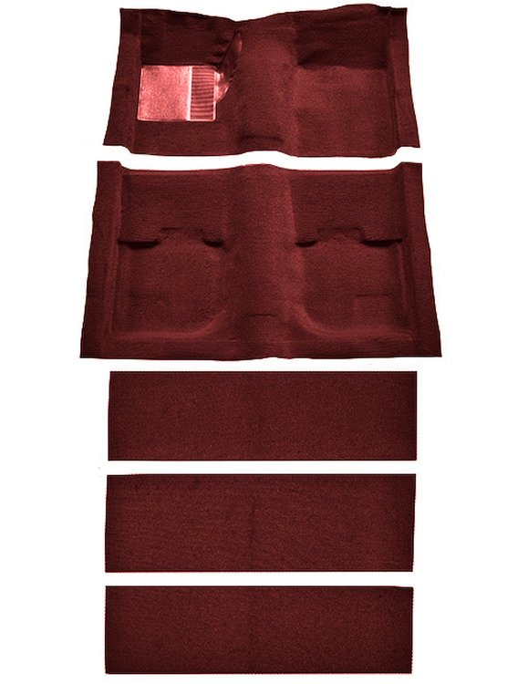 Molded Nylon-Loop Passenger and Fold Down Seat Area Carpet for 1969-1970 Ford Mustang Fastback [Mass Backing, Maroon]
