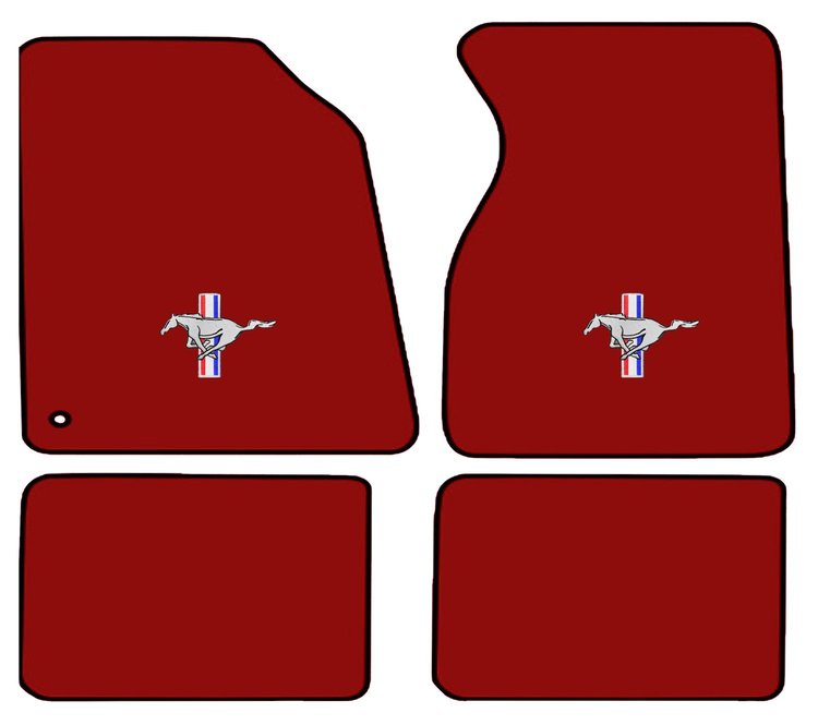 Molded Cut Pile Floor Mats for 1994-2004 Ford Mustang [Silver Running Pony Logo, 4-Piece, Dark Red/Carmine]