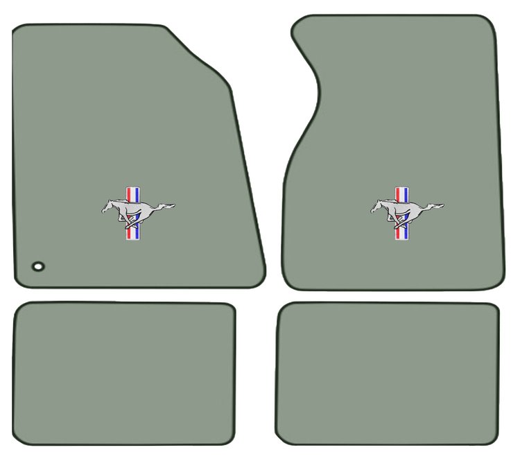 Molded Cut Pile Floor Mats for 1994-2004 Ford Mustang [Silver Running Pony Logo, 4-Piece, Dove Gray]
