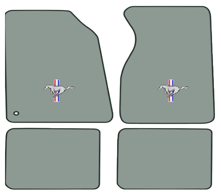 Molded Cut Pile Floor Mats for 1994-2004 Ford Mustang [Silver Running Pony Logo, 4-Piece, Mist Gray]