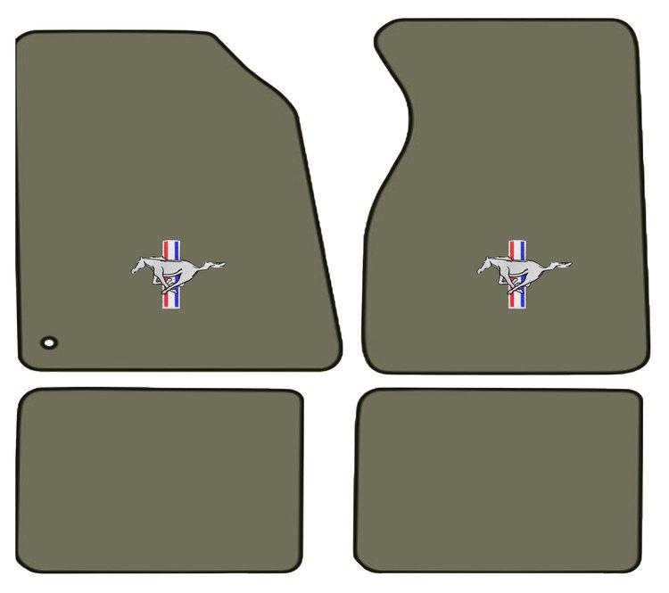 Molded Cut Pile Floor Mats for 1994-2004 Ford Mustang [Silver Running Pony Logo, 4-Piece, Smoke]