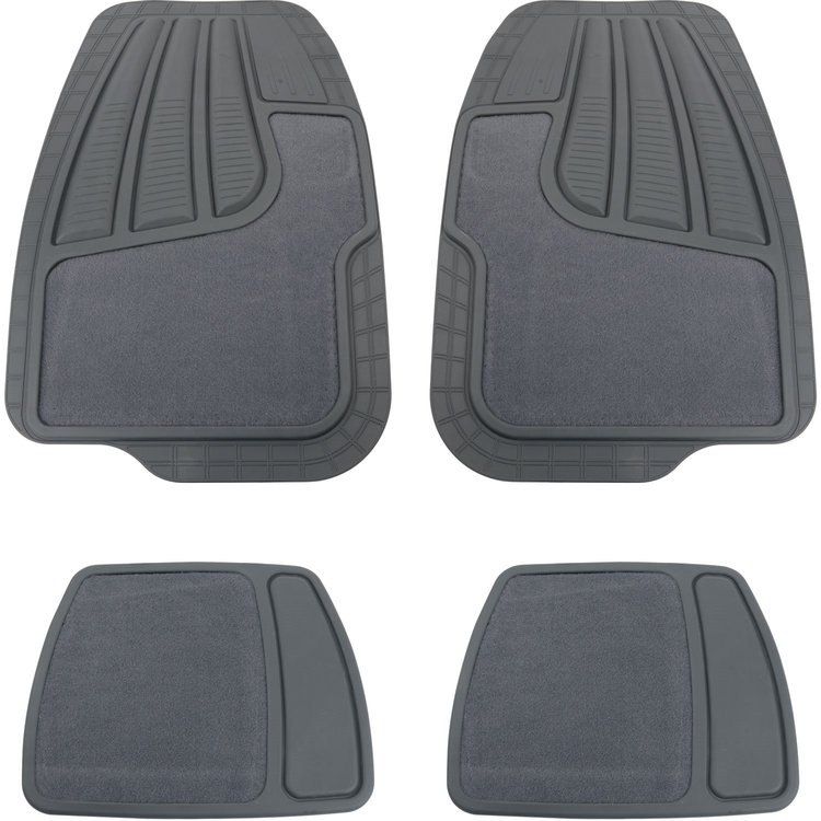 Carpet/Rubber Floor Mats Gray [Universal 4 Piece]