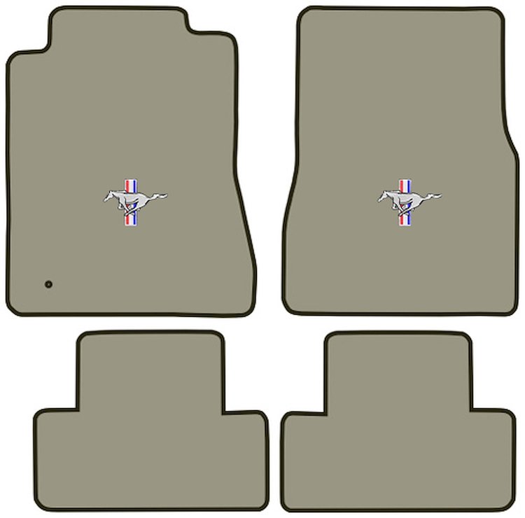 Molded Cut Pile Floor Mats for 2005-2009 Ford Mustang [Silver Running Pony Logo, 4-Piece, Almond]