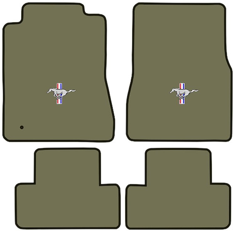 Molded Cut Pile Floor Mats for 2005-2009 Ford Mustang [Silver Running Pony Logo, 4-Piece, Sandalwood]