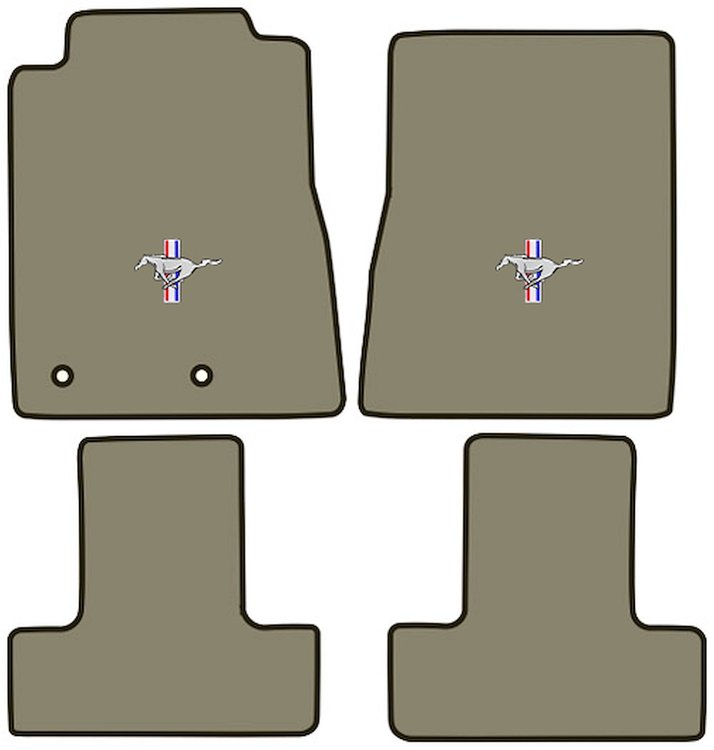Molded Cut Pile Floor Mats for 2010-2014 Ford Mustang [Silver Running Pony Logo, 4-Piece, Medium Sand Gray/Neutral]