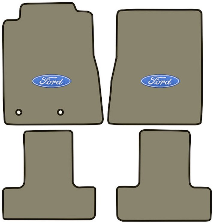 Molded Cut Pile Floor Mats for 2010-2014 Ford Mustang [Ford In Oval Logo, 4-Piece, Medium Sand Gray/Neutral]