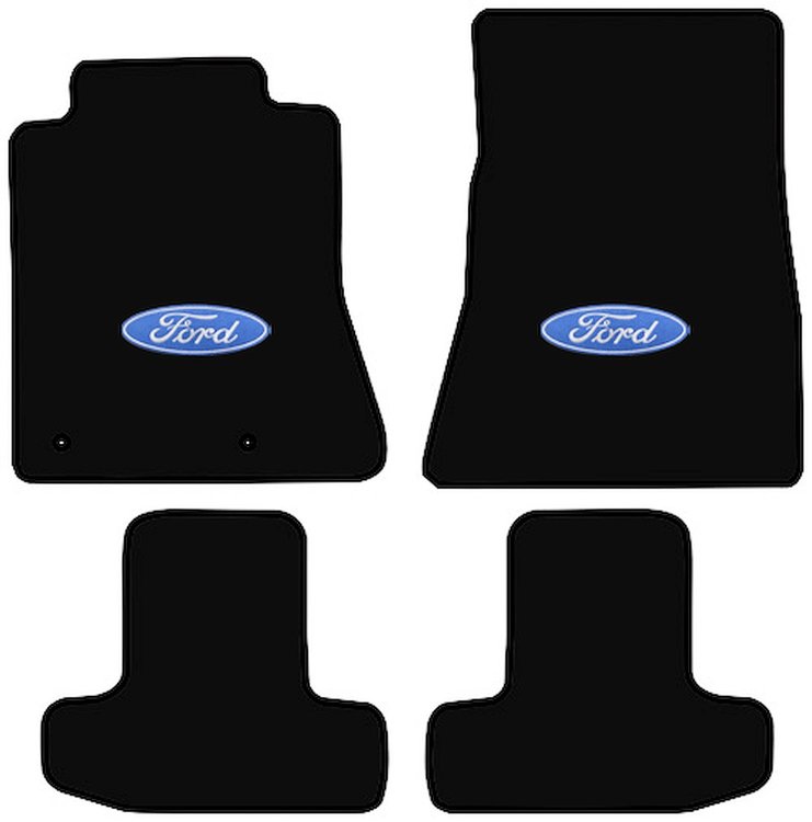 Molded Cut Pile Floor Mats for 2015-2023 Ford Mustang [Ford In Oval Logo, 4-Piece, Black]