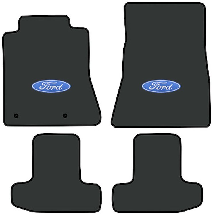 Molded Cut Pile Floor Mats for 2015-2023 Ford Mustang [Ford In Oval Logo, 4-Piece, Ebony]