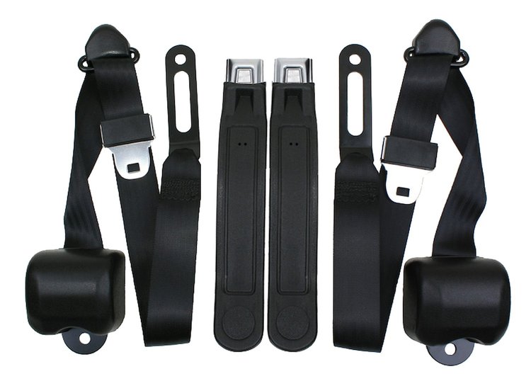 3-Point Retractable Seat Belts for 1973-1987 Chevrolet & GMC Trucks w/Bucket Seats [Black]