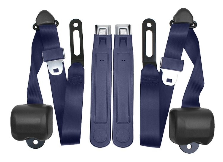 3-Point Retractable Seat Belts for 1973-1987 Chevrolet & GMC Trucks w/Bucket Seats [Dark Blue]