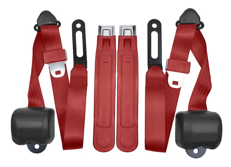 3-Point Retractable Seat Belts for 1973-1987 Chevrolet & GMC Trucks w/Bucket Seats [Red]