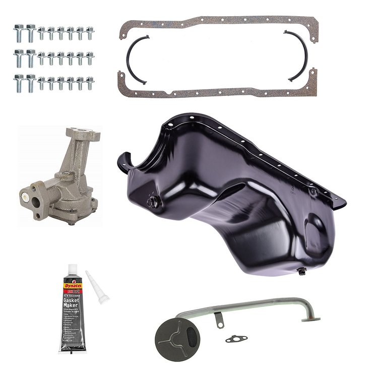 Stock-Style Replacement Oil Pan Kit for 1979-1995 Ford Mustang 5.0L w/o Low Oil Level Sensor Port [Black]